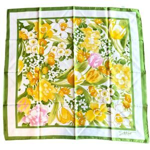 SM Kent for Avon scarf silky 27" square green yellow white springtime summer